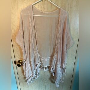 Beautiful delicate Blush Pink Neutral Lace Tassel Fringe Boho Kimono One Size